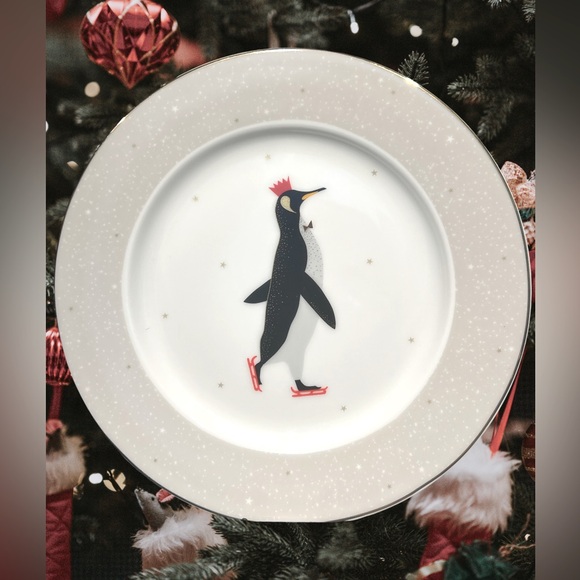 Portmeirion London NWT Sarah Miller 4 Christmas Penguins Plates & 1 Cake Plate - Picture 2 of 11